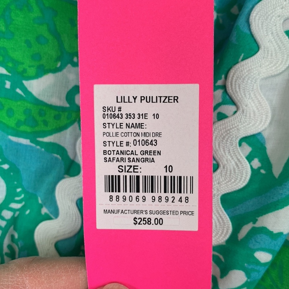 NWT Lilly Pulitzer Botanical green safari sangria Pollie cotton midi dress sz 10 - Picture 8 of 12